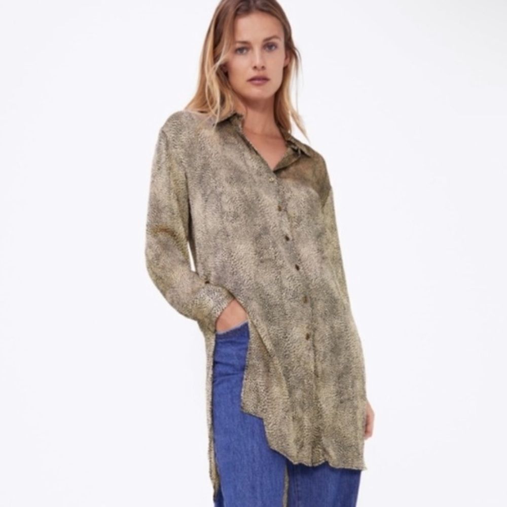 Zara Animal Print Longline Blouse Tunic Dress Size XL - Picture 6 of 16
